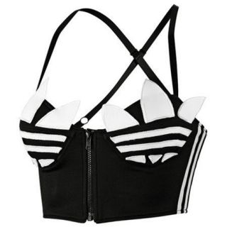   Adidas Logo Jeremy Scott Bustier Corset Bralet Top Black Size 10 16