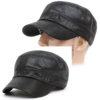 Cadet Box CUL BLACK CAP HAT Military Army Distressed Vintage Leather 