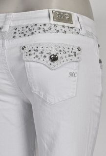 Miss Chic Jeans White Bootcut w Jewel Design on Waist & Pockets SZ 1 