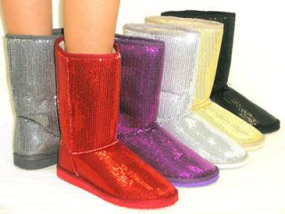   Cute Sequins Glitter *FAUX FUR LINED* Ankle Calf High Boot Bootie