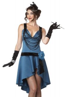 Sexy Womens 20s Flapper Cabaret Halloween Costume Blue Dress