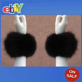 Black 100%Real FOX Fur CUFFS One size fit all RICH,SUPPLE,RA​DIANT 