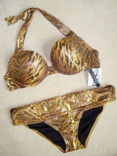   Victorias Secret Sexy Miraculous Shimmer Tiger Bikini Swimsuit 34B S