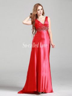   2013 V neck Straps Cheap Long Red Evening Gown Party Prom Dress
