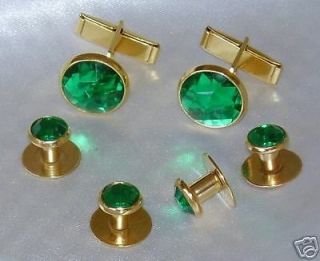 Cufflinks and Tuxedo Studs Gold Emerald Green New