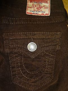 True Religion Joey brown corduroy big T flare jeans pants 24 23 NWT xs