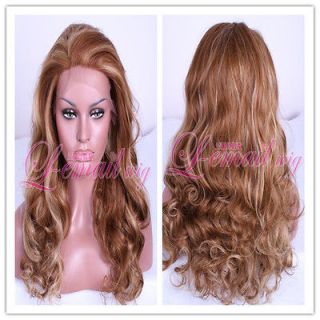 55cm long 30/25# wavy mix brown& blonde women wavy lace front hair Wig 