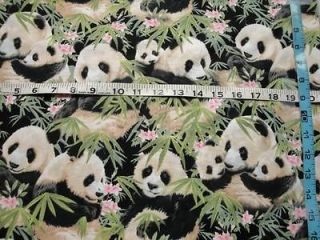 ADORABLE PANDA BEARS ON BAMBOO SHOOTS ELIZABETH STUDIOS BTY QUILTING 