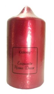   Joblot of 6 Colony Metallic Red Unscented Festive Pillar Candles