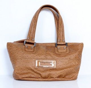 New Guess Handbag Brown Ostrich Zip Tote Bag Purse