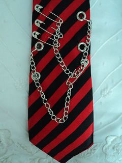   Punk/Goth/Emo Red and Black Stripes School Uniform Neck Tie Chains