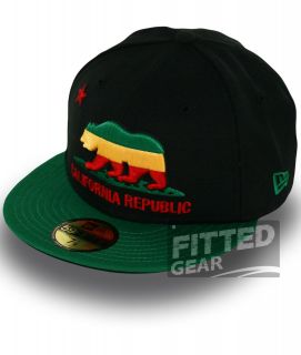  REPUBLIC 10 Two Tone Rasta Green Cali Bear New Era 5950 Fitted Hats