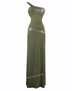 Sexy One shoulder Bead Backless Evening Dresses S Green