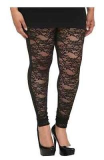  Stretch Black Knit Burlesque Lace Leggings Tights PLUS SIZE 2X NWT