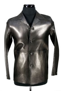 PRADA Black Leather Button Down Jacket