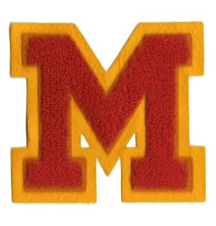 Large Red on Yellow M Letter Letterman Versity Jacket Chenille Patch 