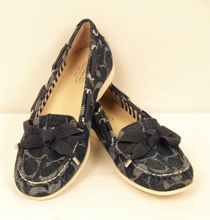   12CM Signature C Denim Indigo Loafer Flats Womens Shoes New In Box