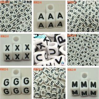   6mm White Cube Acrylic Plastic Alphabet Letter spacer Beads BSB22 N