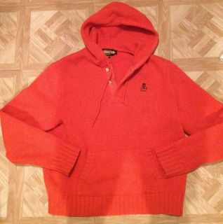 RUGBY Brand KNIT hoodie by Ralph Lauren Polo   Orange XL FITS L SKULL 