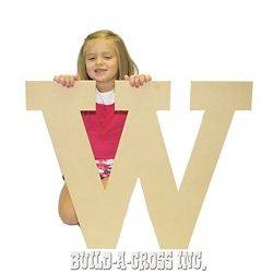 Wooden Unfinished, Paintable Wood Letter 24 (W) Large Craft