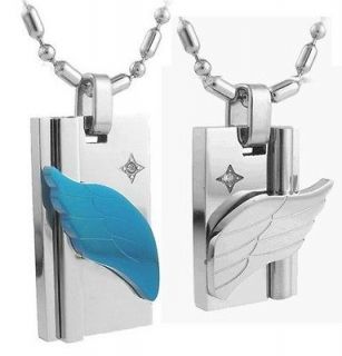   Silver 316L Stainless Steel Love Flying Angel Wings Couple Necklaces