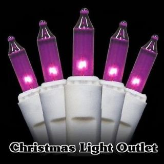   100 Purple Mini Christmas Tree Outdoor String Lights 27ft White Wire
