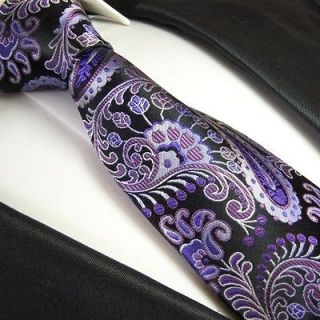   Necktie by Paul Malone . Purple and Black Paisley . 100% Silk . Woven