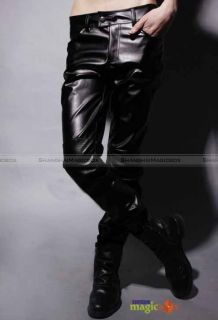 Men Fashion Faux Leather Slim Fit Trousers Pants Black New MPT046