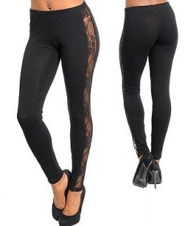 Women’s Sexy Black Leggings Side Lace Fall Trendy Fashion Warm Party 