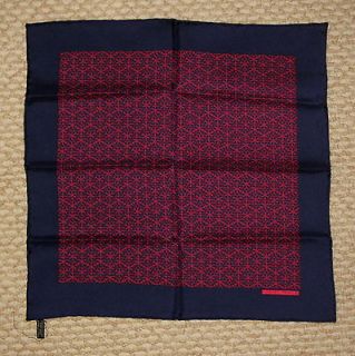 NEW MINT HERMES POCKET SQUARE SCARF ~ NAVY BLUE w/ RED HORSE BRIDLE 