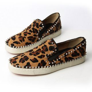   Mens Hand made Shoes Leopard Spikes Flats Loafers Slip ons