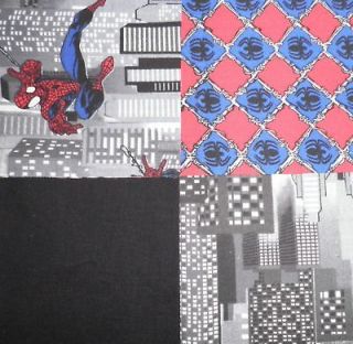 40 4 Squares Super Hero Red & Black SPIDERMAN Cotton Fabric Quilt 