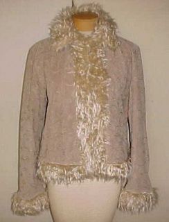   Suede Jacket w/ Faux Mongolian Lamb Fur & Quilted Lining   New Sz L