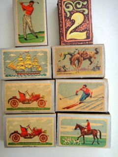 LOT 1955 OHIO BLUE TIP MATCH BOXES 8pc GOLF SKI HORSE+
