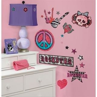   ROLL GIRLS wall stickers 34 decals Guitar Skull Peace Sign room decor