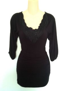 Guess Black Knit Top Tunic With Satin Beaded Applique. Size XS