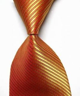   Gold 100% New Stripes Silk WOVEN JACQUARD Leisure Necktie Mens Tie