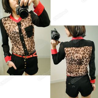 Fashion Women Leopard Chiffon Top shirts Blouse Long Sleeve Shirt New 