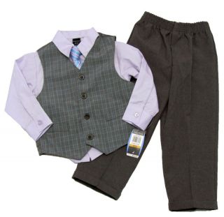   Baby Boys 12 MOS Purple Dress Shirt Tie Gray Vest & Pants Suit Set NWT