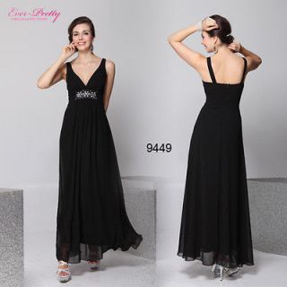 Sexy V neck Black Pleated Empire Rhinestone Long Prom Dress 09449 US 