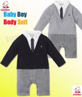 21M) Baby Boy Smart Tuxedo Bodysuit Romper (Shirt+ Pullover+ Pants+ 