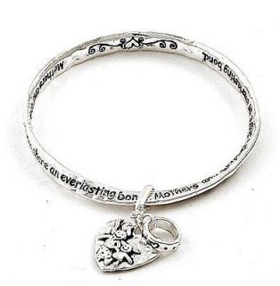 Mother Daughter Bracelet Twisted Bangle Heart Charm Silver Tone
