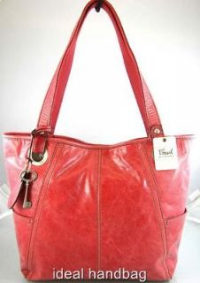 NEW NWT FOSSIL HATHAWAY ORANGE ROSE LARGE LEATHER TOTE BAG