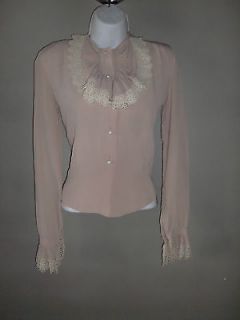 40s PALETTA vtg RAYON crepe SWING blouse CROCHET lace RUFFLE bodice 