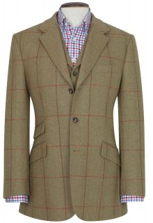 MENS TWEED JACKET INVERNESS PURE NEW WOOL WOVEN SCOTTISH FABRIC GREEN 