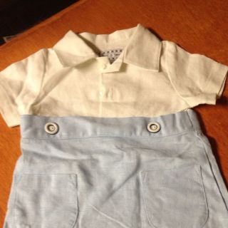 Baby Boy Velvet & Tweed One piece outfit new without tag   Blue 