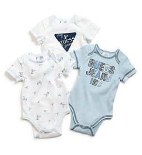   Designer Baby Boy Clothes 3 Bodysuits Blue White Bear 3 6 9 Months