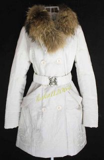 NWT 302 Womens Cavalli Raccon Fur Collar Embroidery Beiges Long Coat 