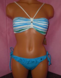   HOLLISTER White/Blue Stripe 3 Way Bandeau & Blue Eyelet Bikini set S/M