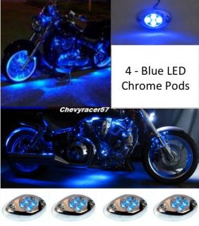4PC BLUE LED CHROME MODULES MOTORCYCLE CHOPPER FRAME NEON GLOW LIGHTS 